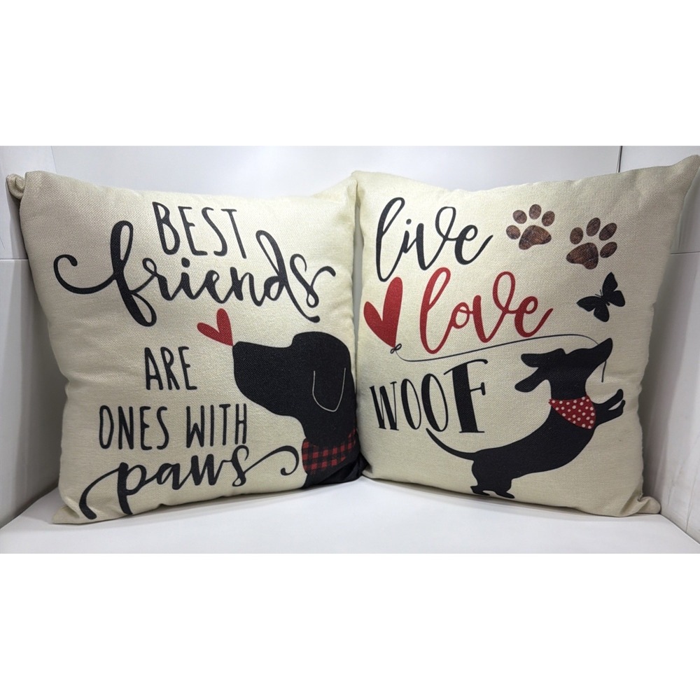 Dog Best Friends Live Love Woof Decorative Throw Pillow Covers 17x17 Linen
